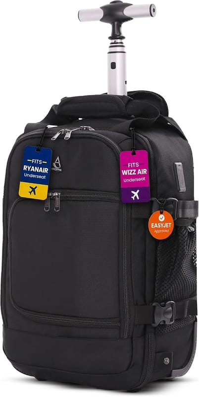 Aerolite Ryanair & Wizz Air Trolley Backpack/Cabin Bag 2 Wheels USB Port