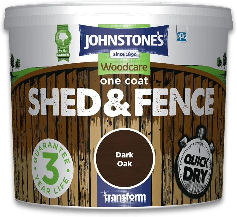 Johnstone's Woodcare One Coat Shed and Fence Treatment - Dark Oak, Golden Chestnut, Red Cedar 5L